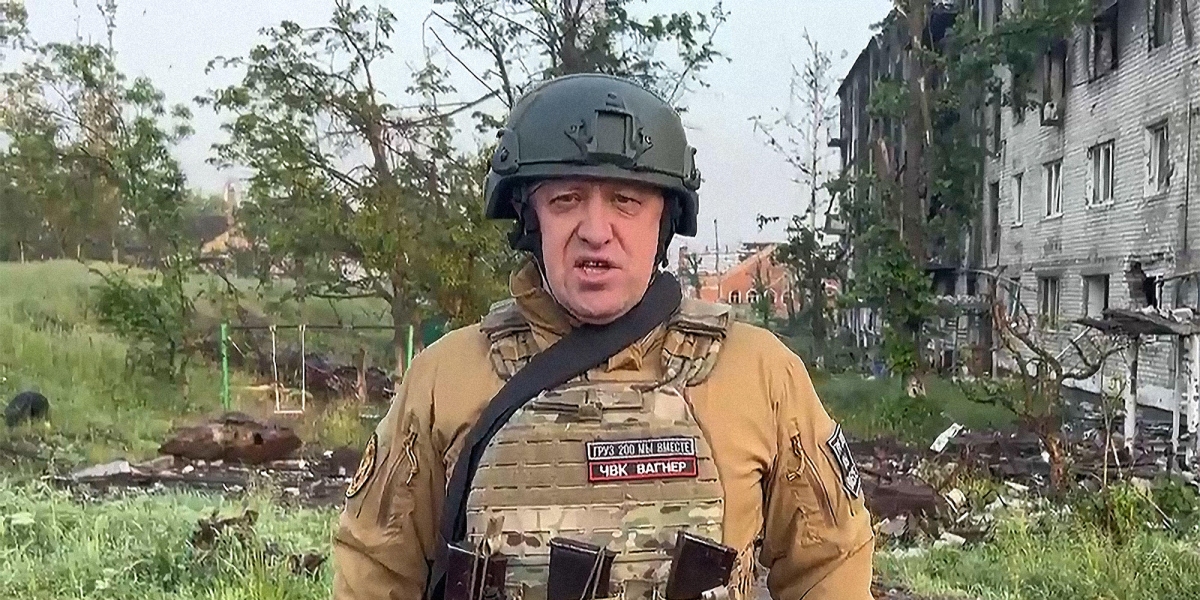 Wagner Group founder Yevgeny Prigozhin addresses his units withdrawing from Bakhmut, the city captured from the Ukrainian Armed Forces. May 25, 2023, Bakhmut, Ukraine.