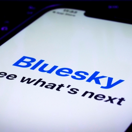 The Bluesky social media app logo is seen on a mobile device in this photo illustration in Warsaw, Poland on 21 April, 2023. Founder Jack Dorsey of twitter has released the Bluesky application on Android. (Photo by Jaap Arriens / Sipa USA)(Sipa via AP Images)