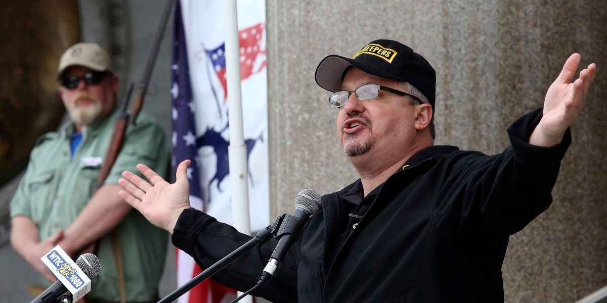Stewart Rhodes, the founder of Oath Keepers, speaks during a gun rights rally at the Connecticut State Capitol in Hartford, Conn., April 20, 2013. Rhodes has been sentenced to 18 years in prison for seditious conspiracy in the Jan. 6, 2021, attack on the U.S. Capitol. He was sentenced Thursday after a landmark verdict convicting him of spearheading a weekslong plot to keep former President Donald Trump in power. (Jared Ramsdell/Journal Inquirer via AP)