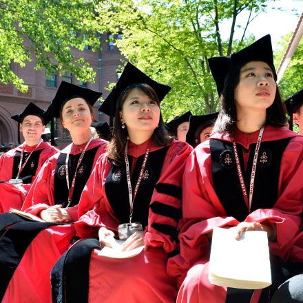 CAMBRIDGE, MA - MAY 24:  Students attend at the Harvard University 2018 367th Commencement exercises at Harvard University on May 24, 2018 in Cambridge, Massachusetts.  Receiving Honorary Degrees in 2018 are Sallie Chisholm, Rita Dove, Harvey Fineberg, Ricardo Lagos, George Lewis, Twyla Tharp and Wong Kar Wai. Representative John Lewis also attended.  (Photo by Paul Marotta/Getty Images)