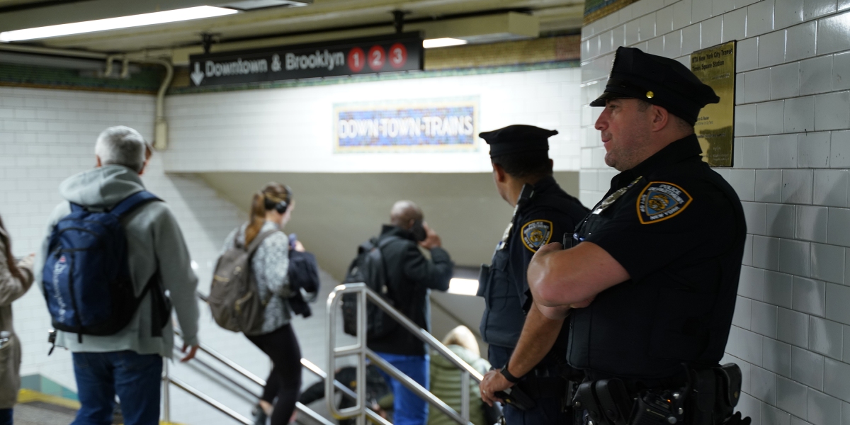 NYPD officers in the transit system in New York City, NY on Oct. 24, 2022.