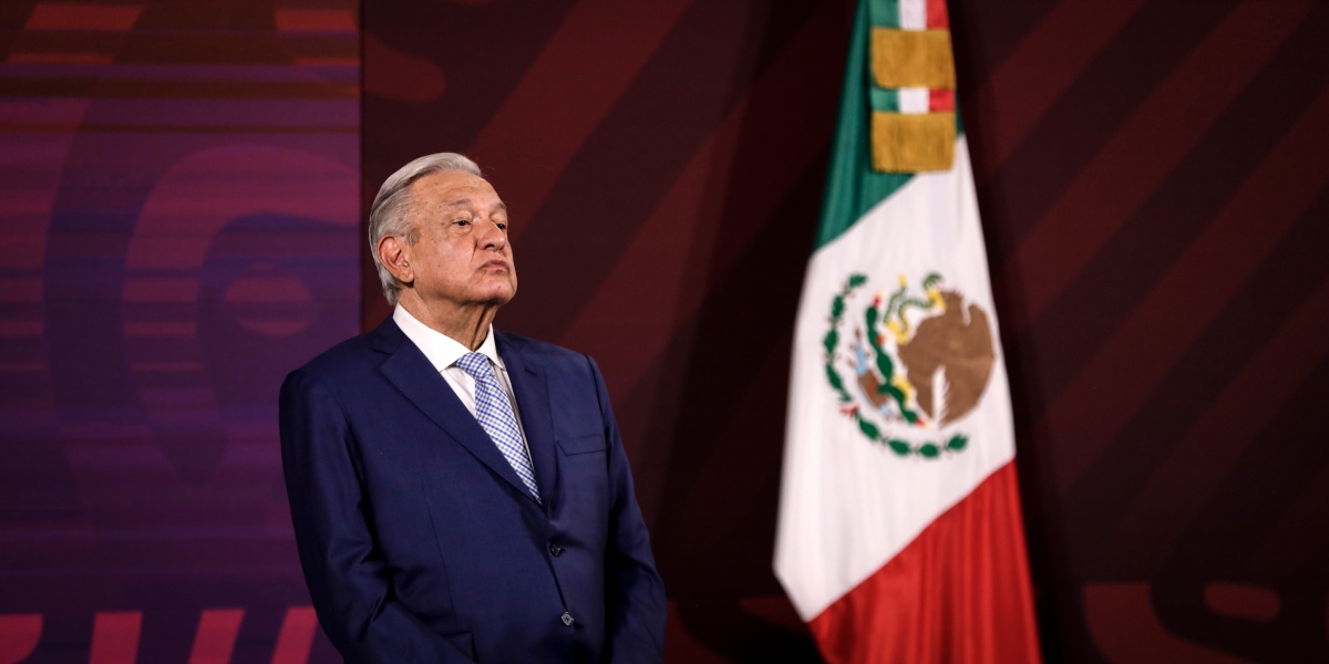 May 18, 2023, Mexico City, Mexico: Mexican President Andres Manuel Lopez Obrador at the daily morning conference at the National Palace in Mexico City, Mexico. (Photo credit should read Luis Barron / Eyepix Group/Future Publishing via Getty Images)