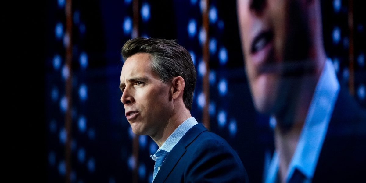 WASHINGTON, DC - JUNE 23: Sen. Josh Hawley (R-MO) delivers remarks at the Faith and Freedom Road to Majority conference at the Washington Hilton on June 23, 2023 in Washington, DC. Former U.S. President Donald Trump will deliver the keynote address at tomorrow evening's "Patriot Gala" dinner. (Photo by Drew Angerer/Getty Images)