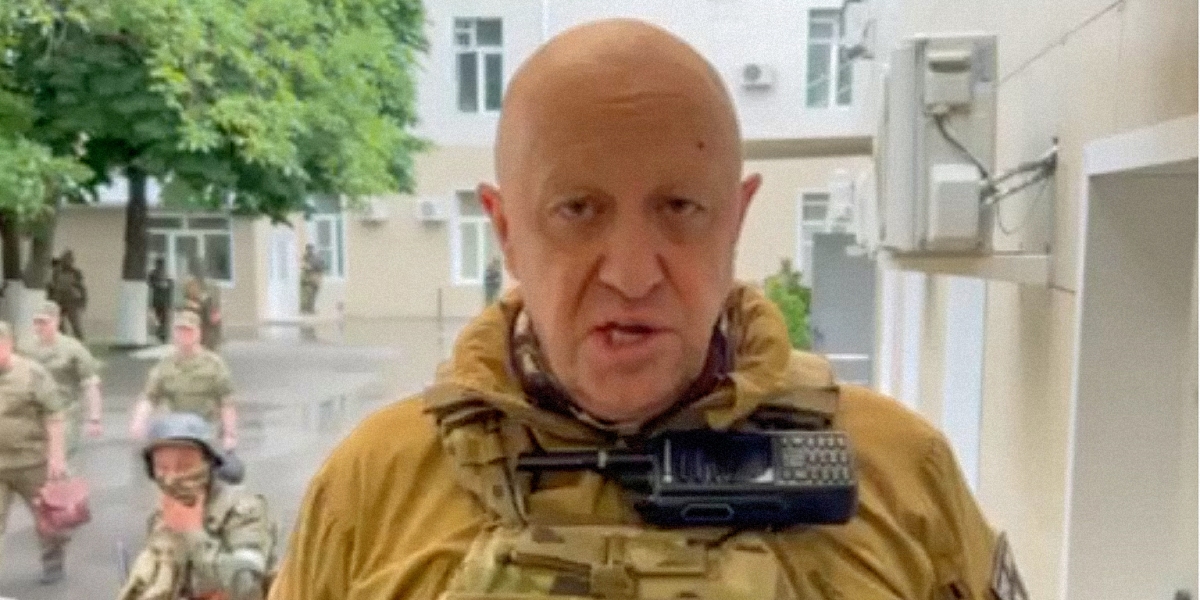 A screen grab captured from a video shows Wagner chief Yevgeny Prigozhin making a speech after Headquarters of the Southern Military District surrounded by fighters of the paramilitary Wagner group in Rostov-on-Don, Russia on June 24, 2023. (Photo by Wagner/Anadolu Agency via Getty Images)